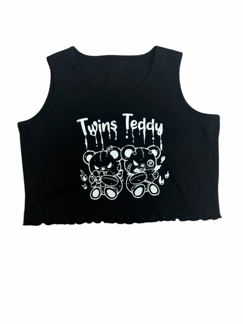 ROMWE Black Tank Top with White Twins Teddy Graphic